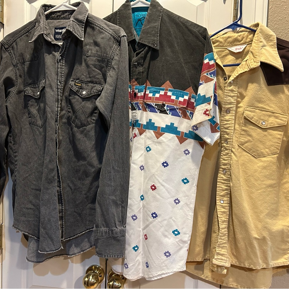 Lot of 3 Wrangler vintage 1980’s cowboy snap shirts